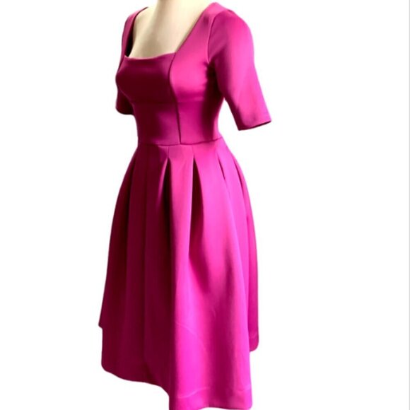 ASOS Retro Square Neck Fit & Flare Satiny Party Dress Sz 4 Fuchsia Pink 67A - Picture 4 of 9